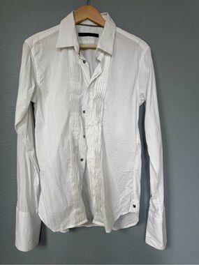 Messagerie White Pleated Front Dress Shirt